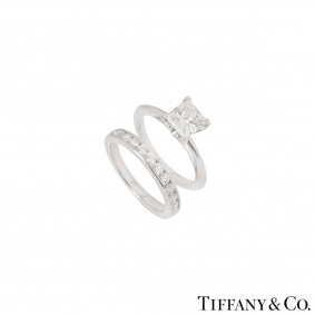 Tiffany & Co. Platinum Diamond Ring 1.28ct I/VS1 With Diamond Half Eternity Ring